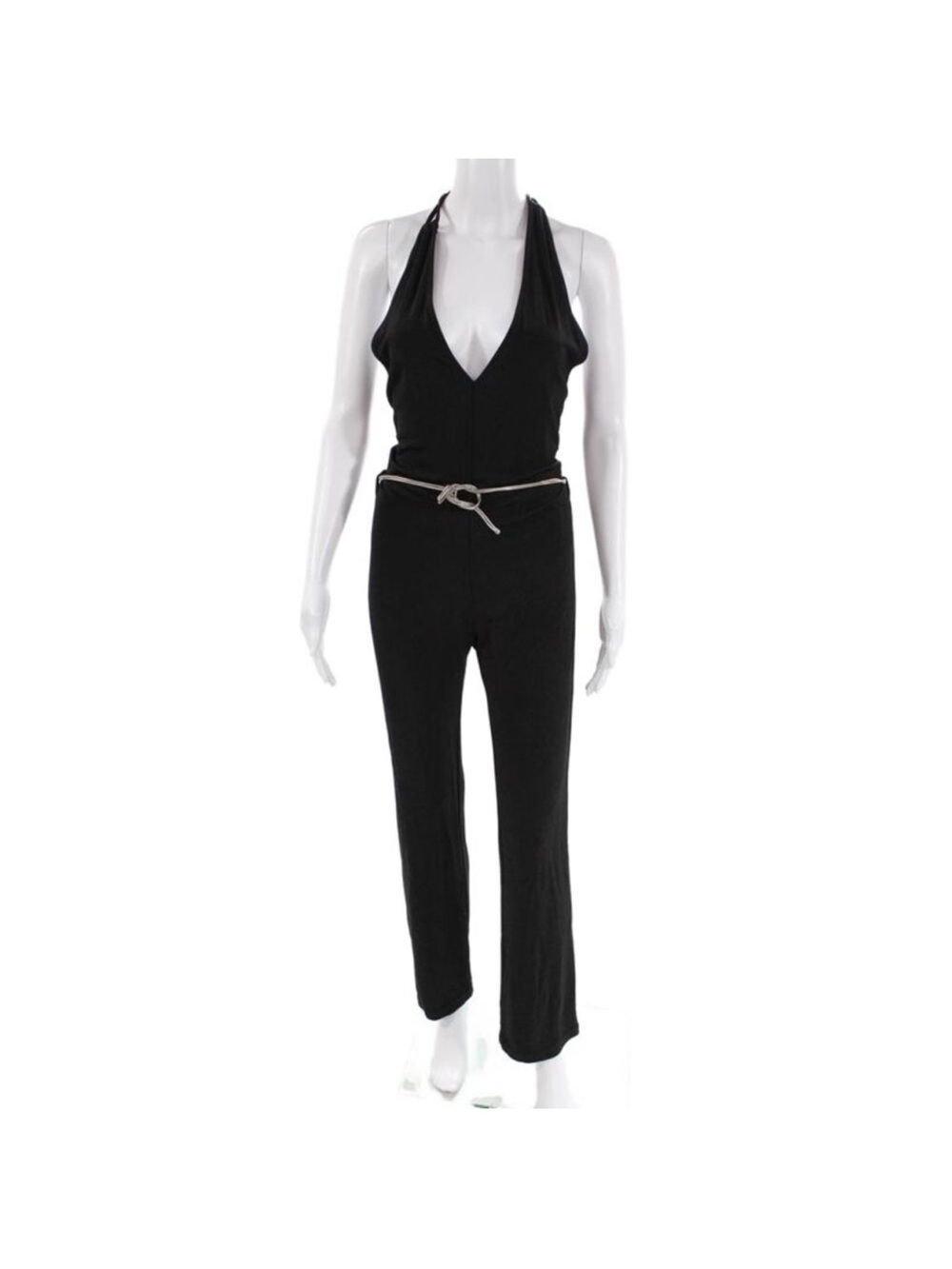 Paola Frani Womens Sleeveless Halter Neck Straight Leg Jumpsuit Black Size 8
